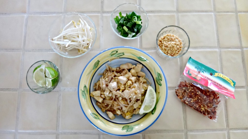Finished chicken pad thai with garnishes | The Mochilera Diaries