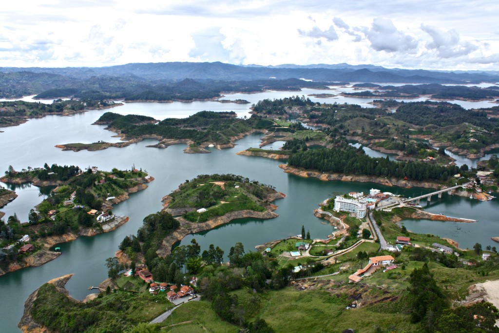 View of the reservoir from the top of La Piedra, Guatape, Colombia