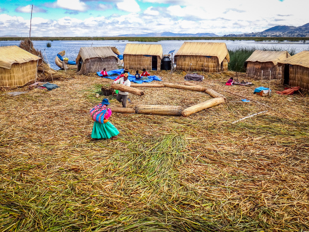 Visiting the floating islands of the Uros people, Lake Titicaca, Peru