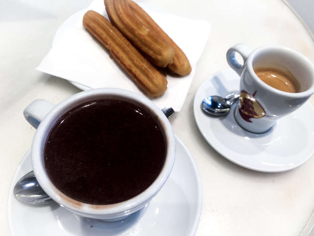 Churros with chocolate in Barcelona, Spain