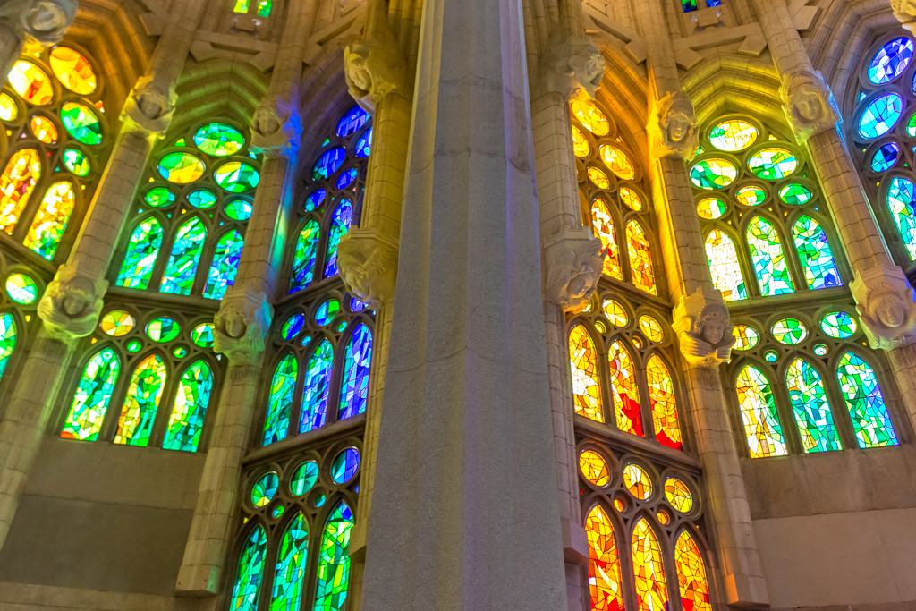 Stained glass windows of the Apse of La Sagrada Familia