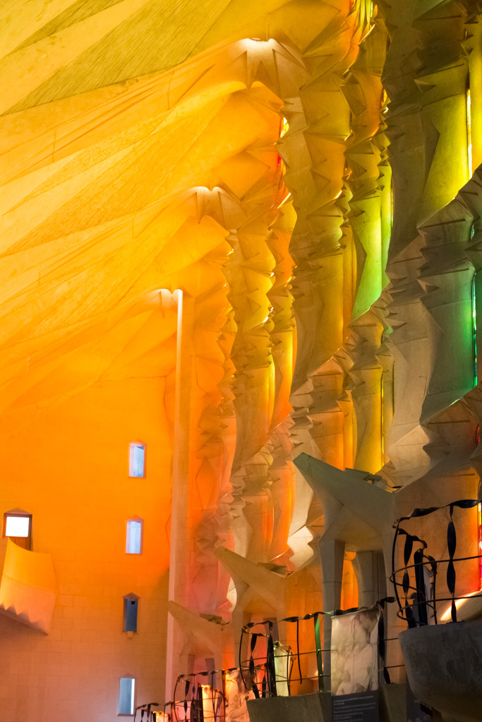 Light coming through the stained glass windows of La Sagrada Familia, Barcelona