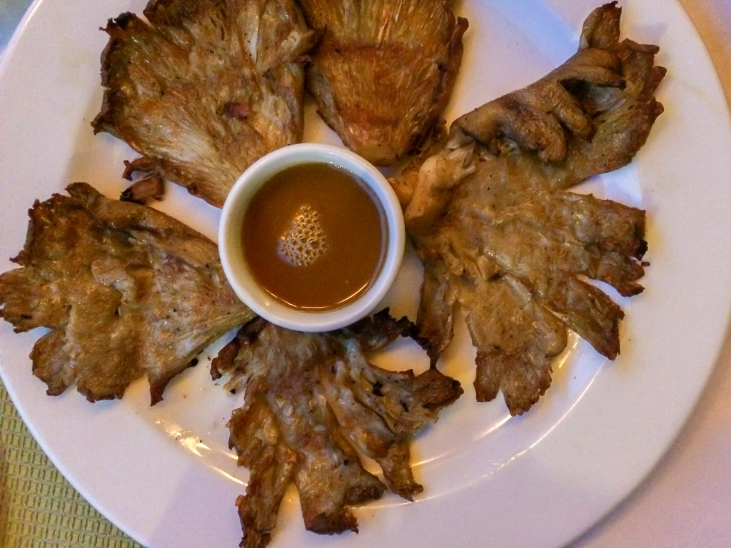 Grilled mushrooms in Ancient Olympia