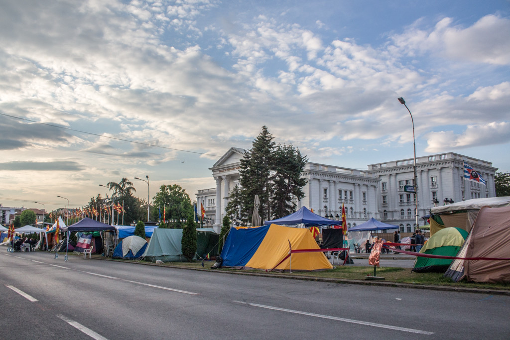 The peaceful protest taking place in front of our hostel, Skopje, Macedonia