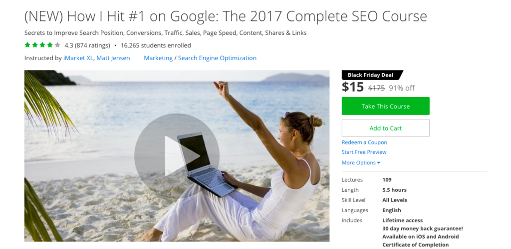 Complete SEO Course on Udemy Black Friday Sale