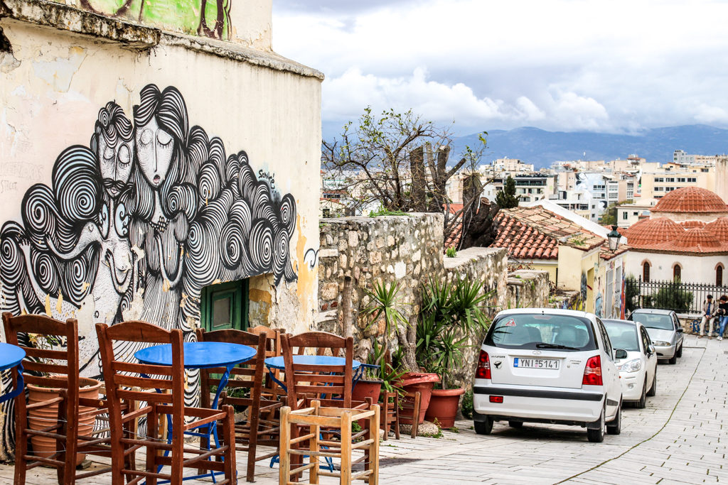 Street art and city views in Athens, Greece