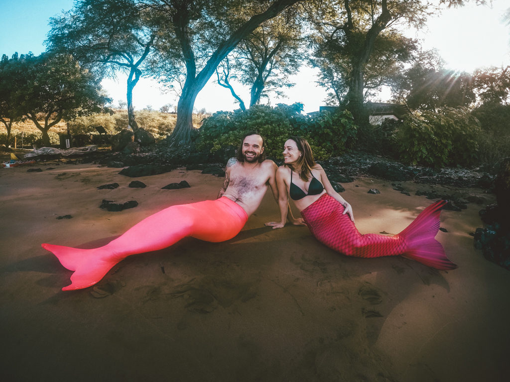 Becoming a mermaid on a Maui mermaid tour!