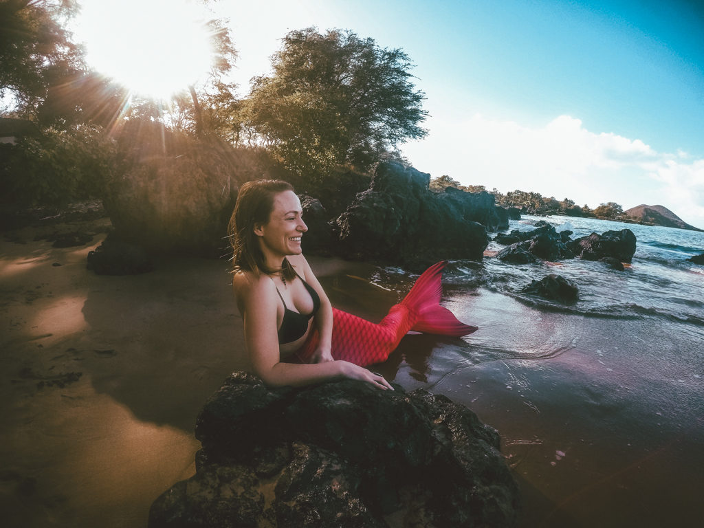 Becoming a mermaid on a Maui mermaid tour!