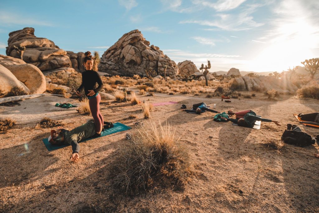 Sunset yoga in Joshua Tree National Park